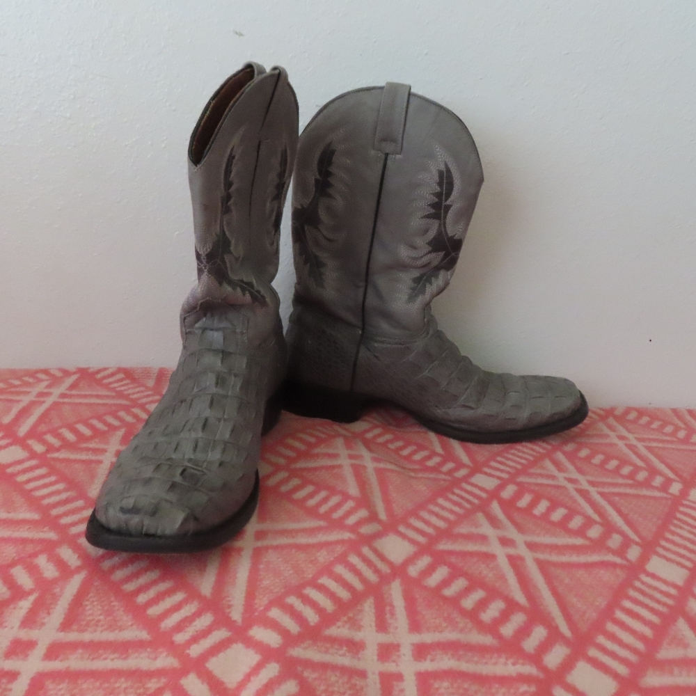 vintage El Presidente Gold Collection crocodile Cowboy Boots grey leather 10 D